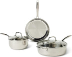 Amazon Basics Stainless Steel Cookware Set, 5-Piece, All Cooktop Friendly, Dishwasher-Safe, Induction Compatible