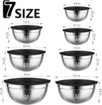 Leidawn Mixing Bowls with Lids set - 25 PCS Stainless Steel Nesting Black Mixing Bowls Set for Baking, Mixing, Serving & Prepping, Size 5, 3.7, 2.8, 2.3, 1.7, 1.1, 0.7QT, 11 Cooking Utensils