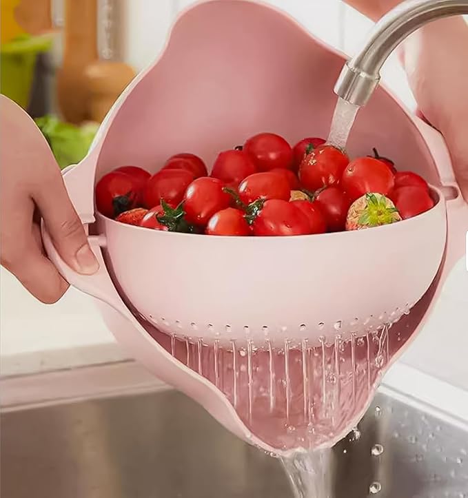 Kitchen Pro Double Rotatable Colander, Blue Plastic Vegetable and Fruit Strainer Bowl with Dual Draining Baskets, Kitchen Sink Drainer