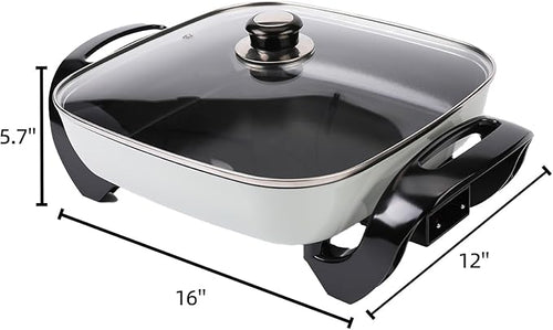 12'' Ceramic Nonstick Electric Skillet with Tempered Vented Glass Lid, Scratch-Resistant Surface, Cool-Touch Handles, Removable Easy-to-Clean, 120V 1200W 60Hz, Green