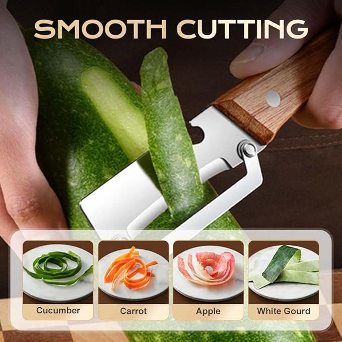 Multi-Functional Vegetable Peeler, Stainless Steel Blade with Wooden Handle for Fruits and Vegetables (3 Pcs)