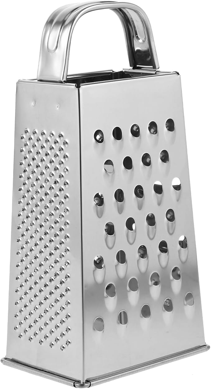 Hemoton Stainless Steel 4-Sided Kitchen Grater Vegetable Slicer and Cheese Shredder with Non-Slip Handle for Efficient Food Prep