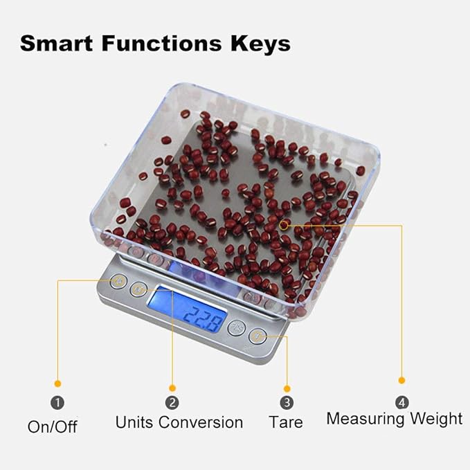 Digital Kitchen Scale,High Precision Stainless Steel Multifunction Food Scale Grams and Ounces Back-Lit LCD Display Small Pocket Jewelry Scales Auto Off,Tare,PCS,UNTS/Mode (3kg/0.1g)