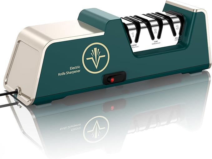 VIDOME Professional Electric Knife Sharpener with 100% Diamond Abrasives, 3-Stage Precision Angle Guides, Champagne Gold, for Kitchen Straight Edge and Ceramic Knives