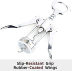 Wing Corkscrew Wine Opener, Premium Zinc Alloy Manual Bottle Opener, Heavy Duty Multifunctional Tool for Kitchen, Bar, Restaurant & Waiters (Silver)