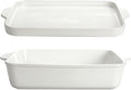 Temp-tations by Tara Baking Pans Set - 9x13" Set of 2 Woodland White Bakeware Sets with Casserole Dish for Oven and Serving Dish for Lasagna, Pies, Meatloaf, Hand-Painted Ceramic Casserole Oven Pan