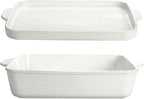 Temp-tations by Tara Baking Pans Set - 9x13" Set of 2 Woodland White Bakeware Sets with Casserole Dish for Oven and Serving Dish for Lasagna, Pies, Meatloaf, Hand-Painted Ceramic Casserole Oven Pan
