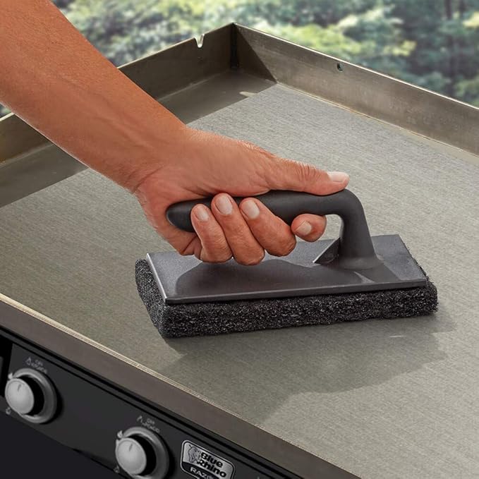 Chef Master Griddle Scraper Cleaning Kit Combo - Flat Top Grill Cleaner w/Replacement Blade & Scrubber - Griddle Cleaning Kit - Long Handle, Stainless Steel Flat Grill Scraper - 90254