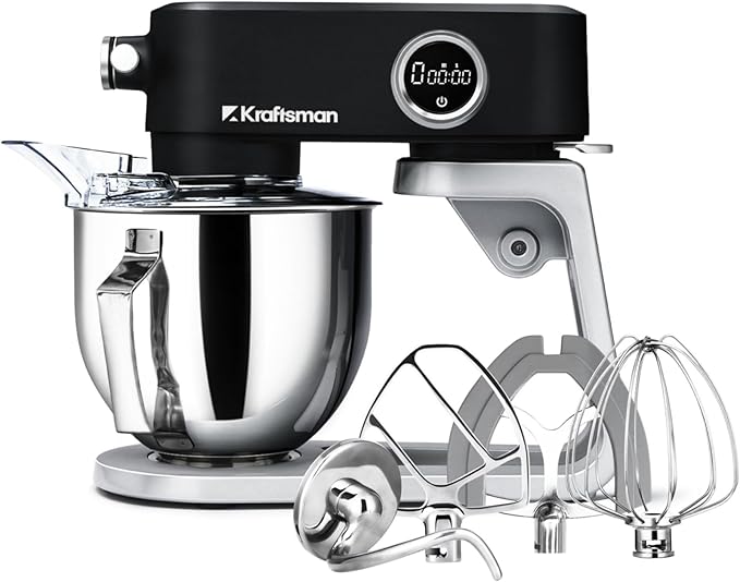 Stand Mixer All Metal - Heavy Duty Kitchen Standing Mixer 5.3 Quart with 4 Stainless Steel Attachments, DC Motor & Multifunctional Power Hub, 8-Speed & Timer, Lower Noise (Black)