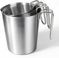 Newness 3-Pack Stainless Steel Measuring Cups Set, (3 Marking Including Cup/ML/Oz Scale) (2, 3 & 4 Cup) Metal Measuring Cup with Handle For Prepping, Baking and Cooking, Dishwasher, Microwave Safe