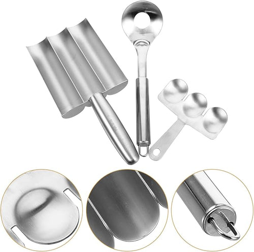 1set Stainless Steel Meatball Maker Tool Set Triple Meat Baller Spatula for Easy Meatball Making Lightweight Convenient Kitchen Gadget for Quick Cooking
