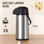 Coffee Carafe for Keeping Hot - Gezoss 102OZ / 3L Airpot Coffee Dispenser with Pump - Large Coffee Carafe for Hot Drinks Tea Liquid - Insulated Stainless Steel Hot Water Beverage Urn for Parties