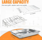 Stainless Steel Turkey Baking Roaster Pan Roasting Pan with V Rack, for Smoking and Grilling Chicken, Bird, and Pork Cooking Rack with 15.5*11.6*2 inch Roasting Pan for Smokers, Grill and Oven