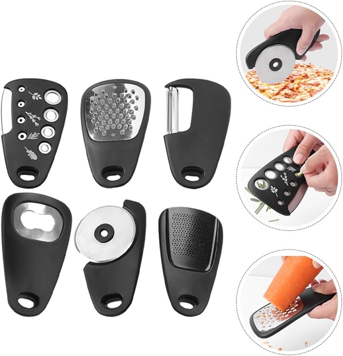DOITOOL Multi-purpose Kitchen Tool Set with Can Opener, Vegetable Peeler, Cheese Grater, Garlic Ginger Grinder, and Pizza Cutter – Sturdy Kitchen Gadgets for Food Prep and Cooking