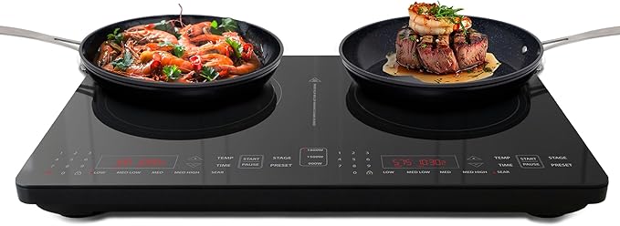 Nuwave Double Pro Cooktop Induction Countertop Burner, Portable, 900/1500/1800W with Dynamic Watt Technology, 50°F to 575°F, 8” Heating Coil, Shatter-Proof Ceramic Glass, Seamless IMD Touch Panel