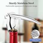 Sleek Waiter’s Corkscrew by ELMWAY - Stainless Steel Manual Wine Opener with Foil Cutter & Beer Bottle Opener, Durable Wine Key with Genuine Leather Case & Gift Box for Wine Lover