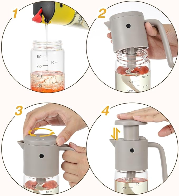 Vucchini Salad Dressing Cruet Salad Dressing Mixer Bottle Salad Dressing Shaker 10oz Homemade-Leak Proof Glass salad cups Juice Storage Ketchup, Gray
