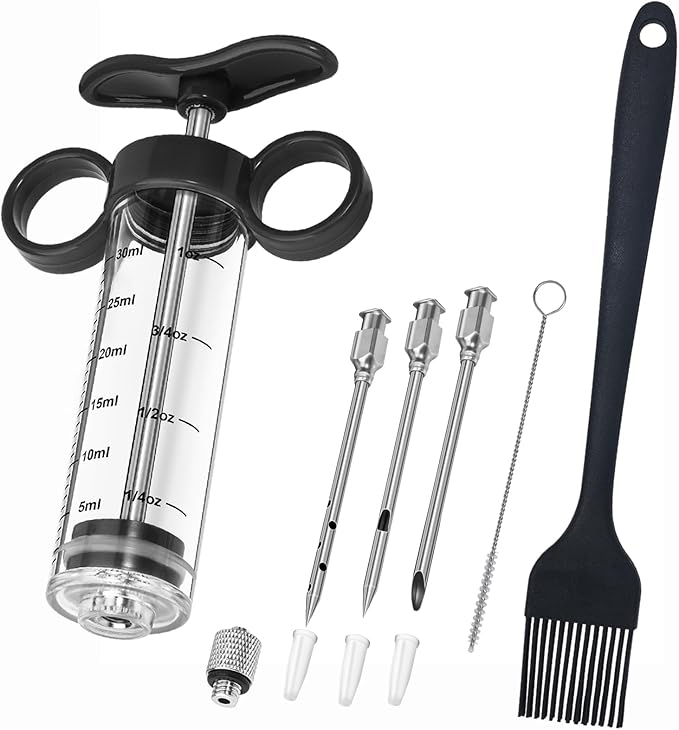 Kingsmile Turkey Injector, Meat Injector Syringe - 3 Marinade for BBQ Grill, 1OZ /30ML Injector Syringe, Handle MeatInjector for Smoking, Flavor Injector for Meat with Oil Brush & Cleaning Brush Black