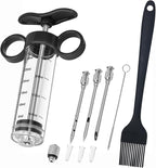 Kingsmile Turkey Injector, Meat Injector Syringe - 3 Marinade for BBQ Grill, 1OZ /30ML Injector Syringe, Handle MeatInjector for Smoking, Flavor Injector for Meat with Oil Brush & Cleaning Brush Black