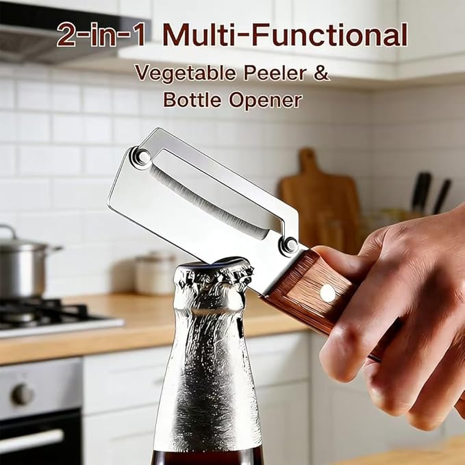 Thickened blade Multifunctional Vegetable Peeler, Multi-Functional Vegetable Peeler for Kitchen, 2-In-1 Stainless Steel Kitchen Tool, for Fruit Veggie, Includes Bottle Opener (2PCS)