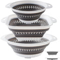LogFaadCoi 3 Pcs Collapsible Colander and Strainer,Silicone Strainer Colanders & Food Strainers,for Vegetable and Fruit, Kitchen Essentials, white