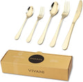 VIVANI 40 Piece Champagne Gold Silverware Set for 8, 18/0 Stainless Steel Flatware Set with Advanced PVD Coating, Dishwasher Safe Cutlery Set for Everyday Home Kitchen and Apartment
