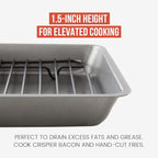 Chef Pomodoro Nonstick Carbon Steel Small Roasting Pan with Rack, Roasting Pan for Countertop Oven Baking, Single Serving, Grey (Mini)