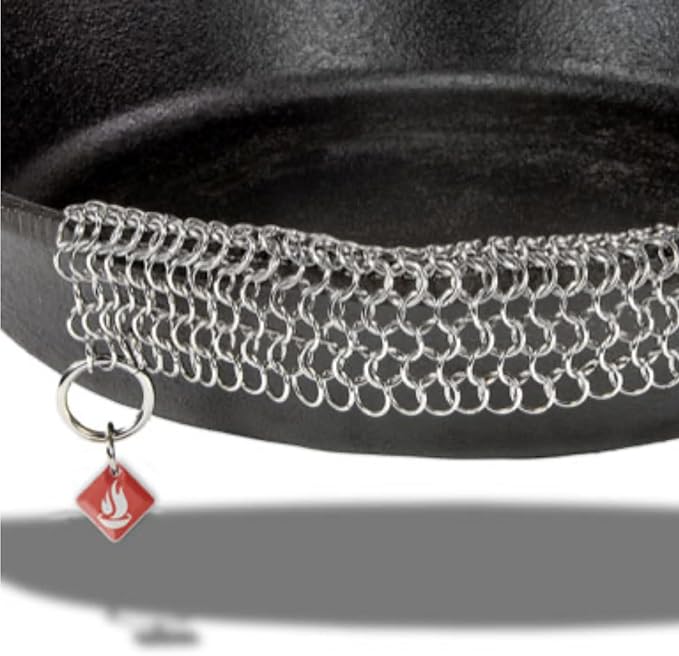Knapp Made CM Scrubber 9"x6" Small Ring Cast Iron Scrubber - Cast Iron Cleaner for Hard Anodized Cookware, Pre-Seasoned Pans, Dutch Ovens, Iron Pans, Grills and Skillet. Chain Mail Scrubber Cast Iron