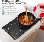 12“ Induction Cooktop, Double Induction Cooktop 2 Burner 110v-120v Electric Stove Top, Countertop and Built-in, 9 Power Levels, Child Lock, 120 Mins Timer