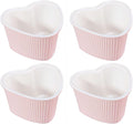 Sizikato Heart-Shaped Pink Porcelain Souffle Dishes, Ramekins - 3.5 Inches for Souffle, Creme Brulee and Dipping Sauces - Set of 4