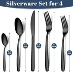 Hunnycook Black Silverware Set - 20PCS Stainless Steel Silverware Set for 4, Includes Forks Spoons and Knives, Utensil Sets for Home Kitchen Restaurant, Dishwasher Safe