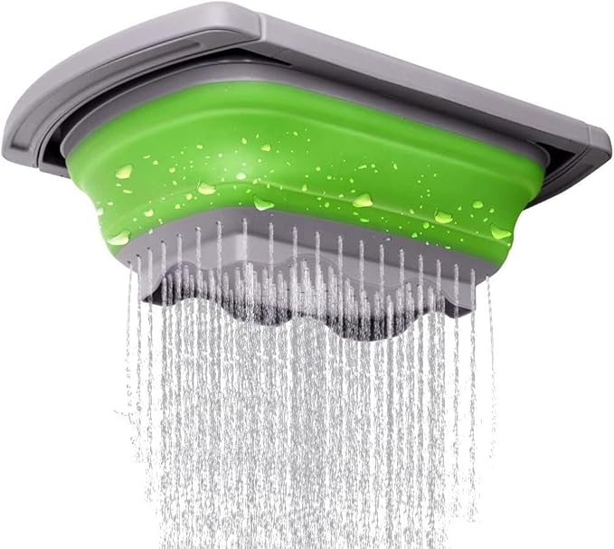 Over the Sink Collapsible Colander Strainer (5 Quart) with Extendable Handles, BPA Free Silicone Kitchen Strainer for Vegetables, Fruit & Pasta, Foldable Sink Colander Basket (1pc green)