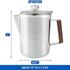 APOXCON Coffee Percolator Camping Coffee Pot Stainless Steel with Glass Knob Using on any Stovetop - NO Aluminum NO Plastic (9 Cup)