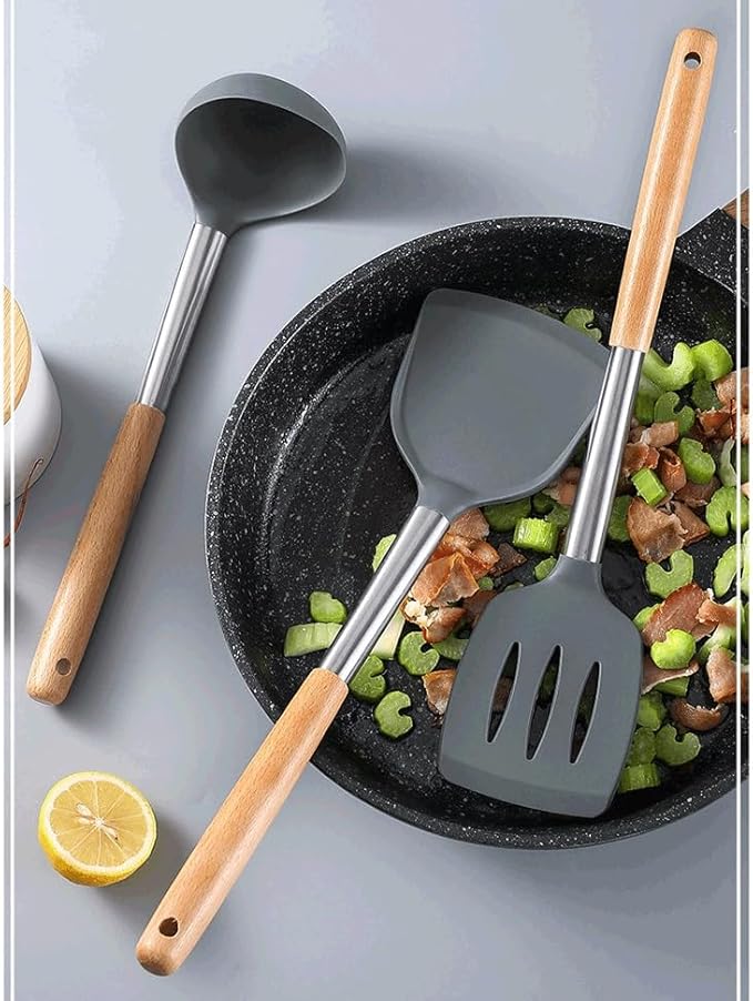 Food Grade Silicone Kitchenware Spatula Wooden Handle Set Kitchen Cooking Tools