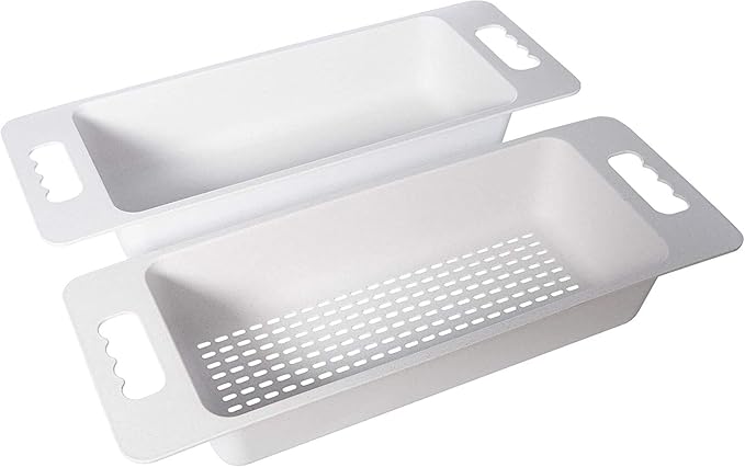 Zuhnë Reeva Sink Colander Strainer Set of 2, Food Grade Wheat Fiber Composite, BPA and Formaldehyde Free, Stackable Soak Rinse Bins, Non Slip Texture, Light Grey, Fits 15 to 17 in Sink Bowls