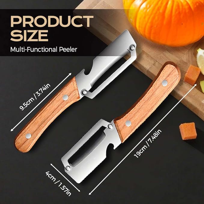 Multi-Functional Vegetable Peeler, Stainless Steel Blade with Wooden Handle for Fruits and Vegetables (3 Pcs)