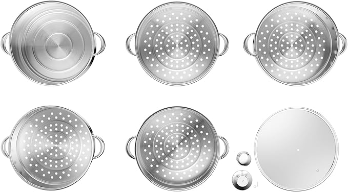 5-Tier Stainless Steel Steamer, 13.77 * 15.35inch Food Steaming Pot Meat Vegetable Cooking Steam Pot Multipurpose Steam Cookware Large Capacity Kitchen Tool with Lid for Steaming Pasta Dumplings