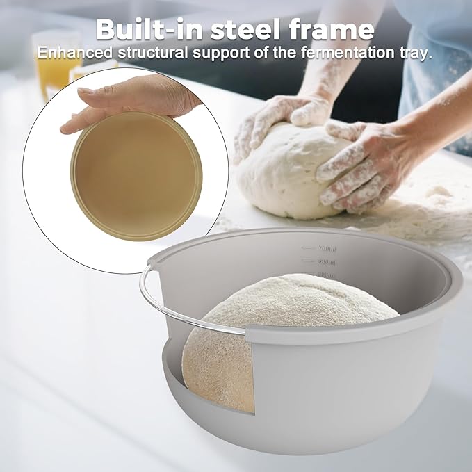 3Pcs Stackable Silicone Pizza Dough Proofing Proving Containers with Lids,Pizza Dough Proofing Box 700ml For Home Kitchen | Make 12" Pizzas (Grey)