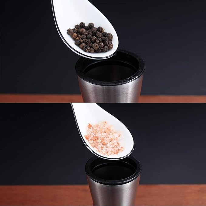 Kyraton Salt and Pepper Shakers, Stainless Steel Salt and Pepper Grinders Refillable Pepper Grinder, Pepper Mill, Salt Grinder, Salt Shaker, Salt Pepper Shaker Set of 2