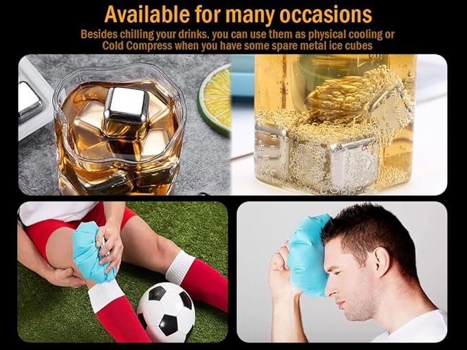 16-Piece Stainless Steel Ice Cubes, Whiskey Stones, Reusable Wine Stones, Silver, Drink Accessory, Bar Tool Set
