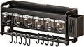 Hanging Wall Mount knife Wall Mount,Condiment Cup, Space-Saving Knife Rack with Hooks, Kitchen Organizer Storage Shelf for Utensils Spatula Spoon, Kitchen Utensil Hanger (Black, 48cm+6Cups+10Hooks)