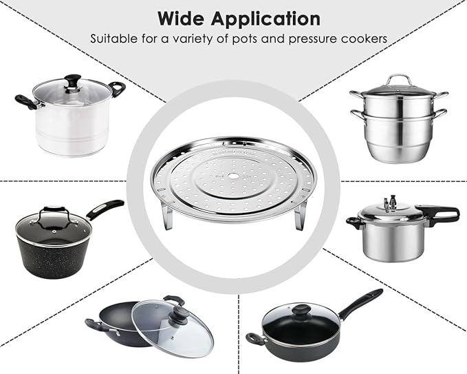 DS. DISTINCTIVE STYLE Steamer Rack 10.1 Inch 304 Stainless Steel Steaming Rack Steam Tray with Removable Legs for Steaming Crab, Tamale Cookware Instant Pressure Cooker Multi-functional Steamer Basket (Silver - 25.6 cm)