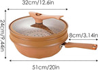 awakentti Light weight Cast Iron Wok, Iron Wok With Lid, Nonstick Wok, Steaming And Cooking All In 1 Frying Wok Flat Bottom for Induction, Electric, Gas, Halogen, All Stoves