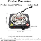 Compact and Portable Countertop Burner- Countertop Single Coiled Burner 1000 Watts Electric Hot Plate Temperature Controls Black