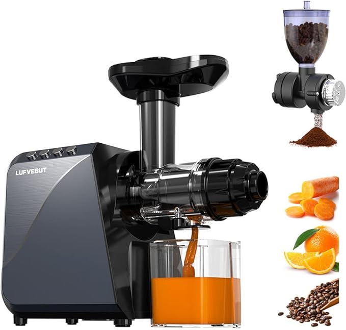 Cold Press Slow Juicers for Carrot Celery Ginger Beet, Electric Coffee Grinder, 250W Masticating Juicer Machine Vegetables Fruit Juice Extractor Easy To Clean Quiet Juicer BPA-Free Reverse Function