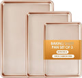Baking Sheet Pan Set of 3, Commercial Cookie Sheets for Baking, Nonstick Half/Quarter/Jelly Roll Pans Replacement Toaster Oven Tray, Heavy Duty & Easy Clean, Rose Gold