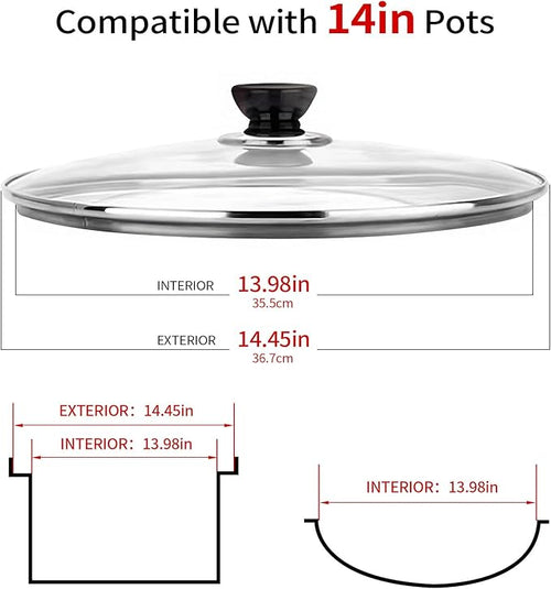 14 Inch Pan Lid, 14'' Frying Pan Lids, Tempered Glass Cast Iron Lid for Skillets, Fry Pan, Wok Pot (14 inch)