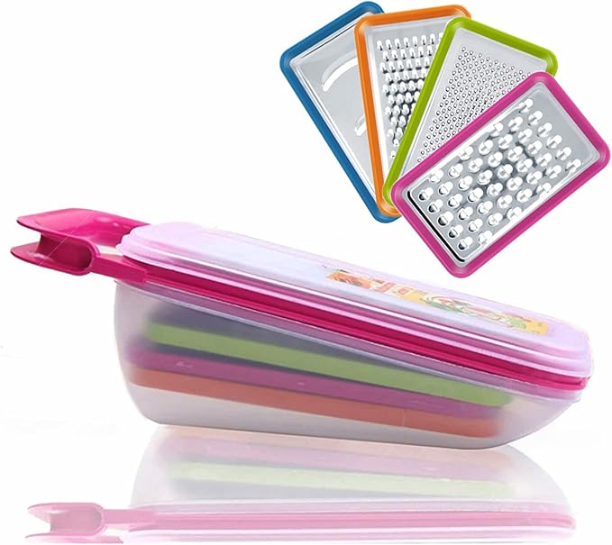 TENTA KITCHEN Stainless Steel Zester Grater, Zest/Slice Citrus & Lemon Cheese Potatoes, Fruit & Vegetables- Non-Slip Rubber Handle (4 in 1,Red)