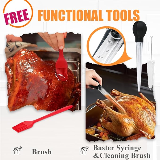 Stainless Steel Turkey Roaster Roasting V Rack with Pan,15.6 * 11.6 * 2.8 inch Roasting Pan for Smoker Smoking and Grilling/for Large Big Green Egg and Kamado Joe Etc
