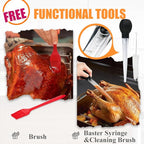 Stainless Steel Turkey Roaster Roasting V Rack with Pan,15.6 * 11.6 * 2.8 inch Roasting Pan for Smoker Smoking and Grilling/for Large Big Green Egg and Kamado Joe Etc